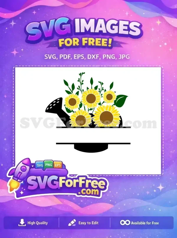 Free Sunflower Watering Can Free Floral Bouquet Gardening Free SVG