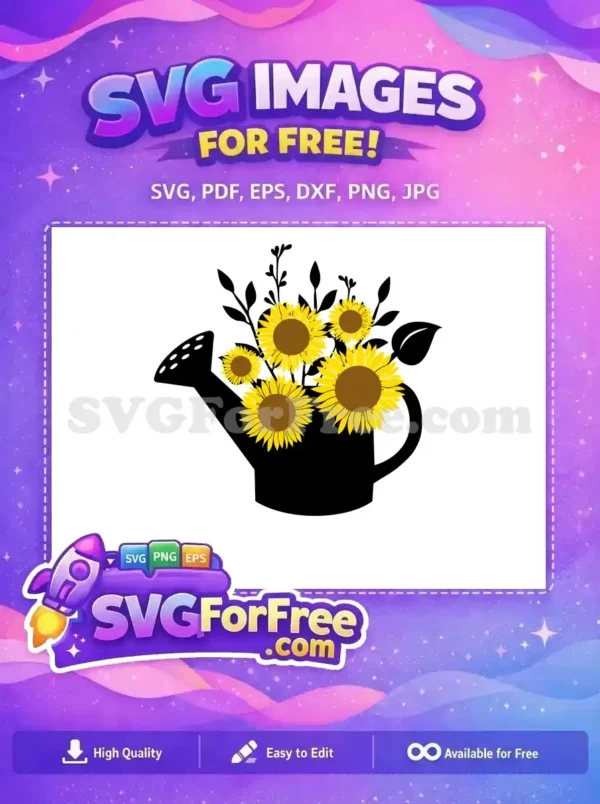 Free Yellow Sunflowers Free Watering Can Flowers Free SVG 2