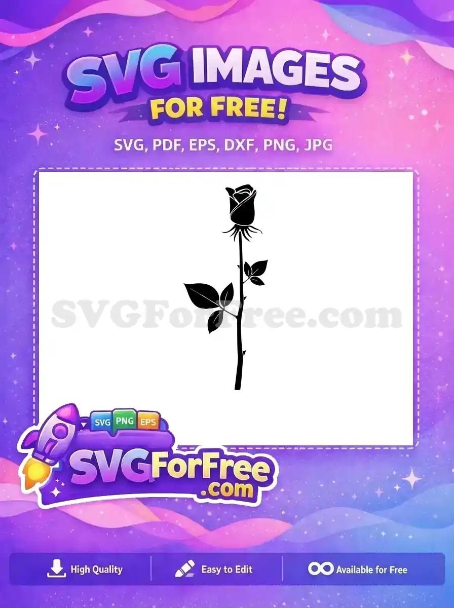 Free Black Rose Bud Free Stem Leaves Flowers Free SVG
