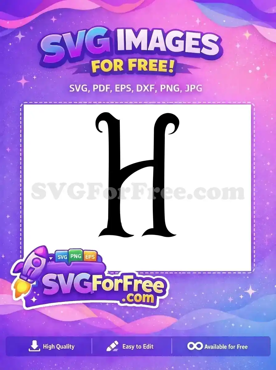 Free Letter H Graphic Free Black Swirl Initial Free SVG