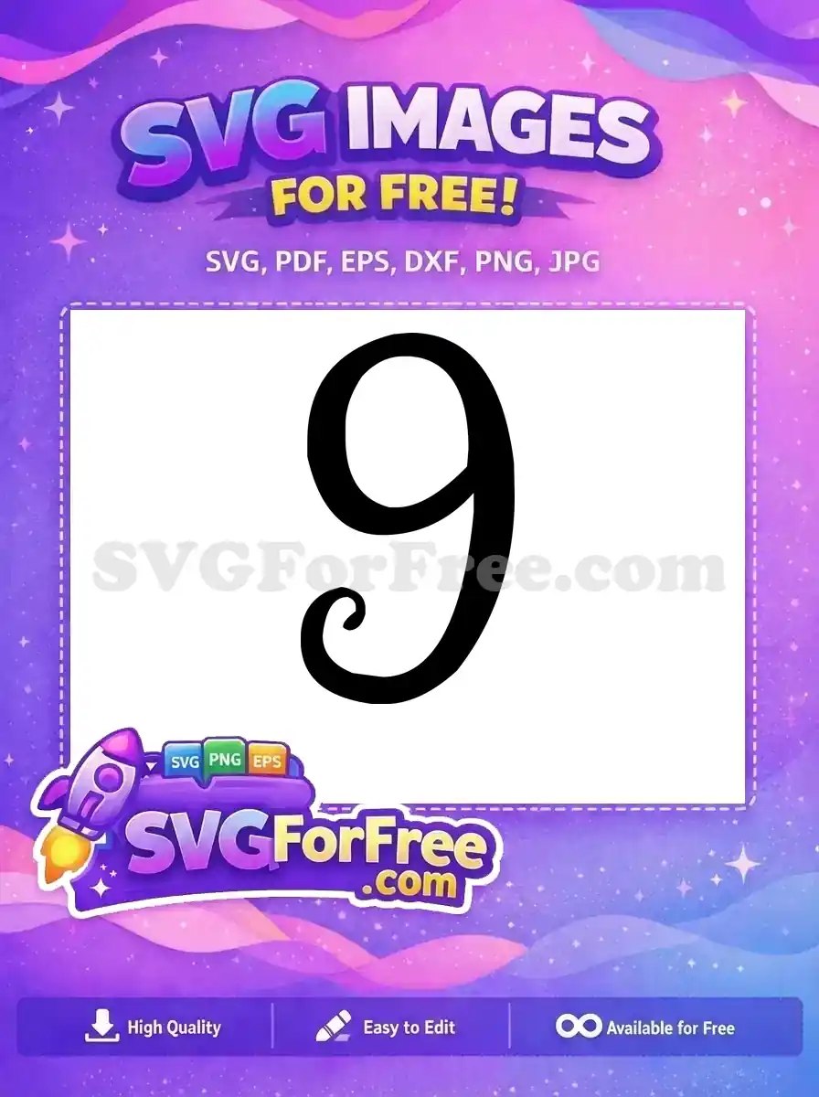 Free Curvy Number Nine Free Black Font Number Free SVG