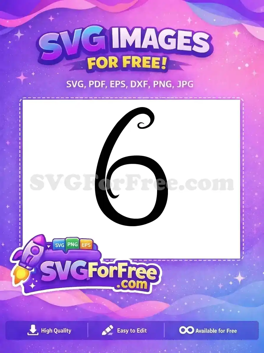 Free Swirling Number Free Six Black Font Free SVG