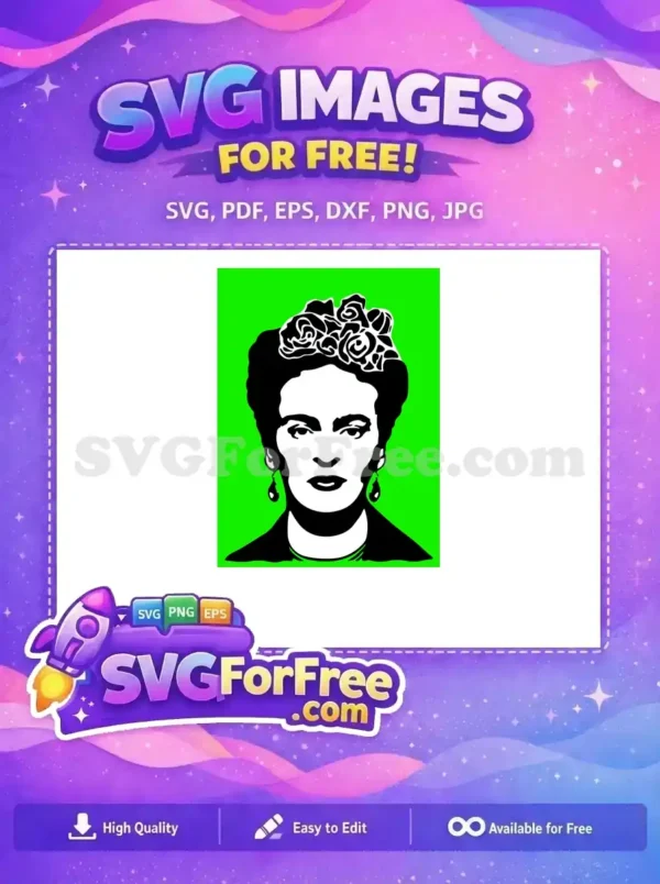 Free Unibrow Portrait Free Flower Crown Frida Kahlo Free SVG 1