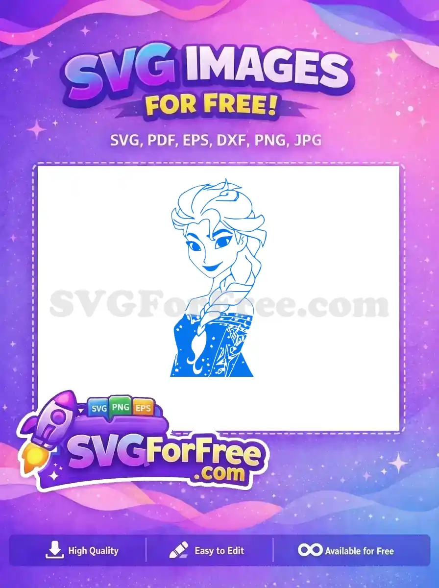 Free Elsa Portrait Free Blue Dress Frozen Free SVG 2