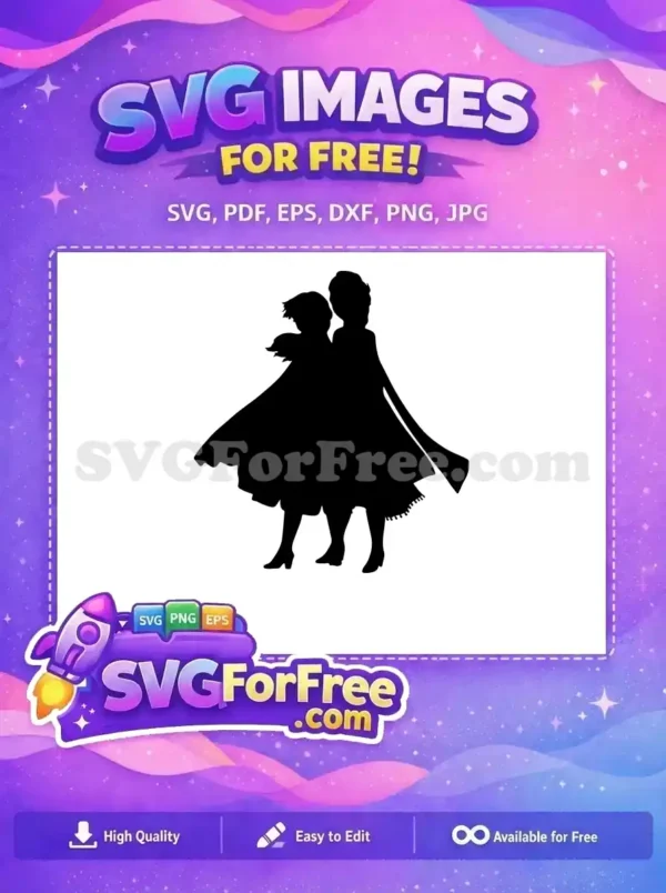 Free Elsa Anna Silhouette Free Sisters Cloak Frozen Free SVG