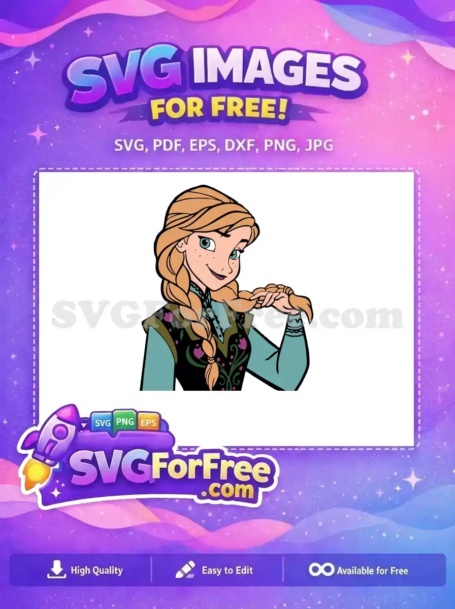 Free Smiling Anna Free Braided Hair Frozen Free SVG 6