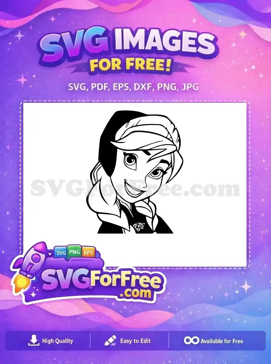 Free Smiling Anna Free Braided Hair Frozen Free SVG 7