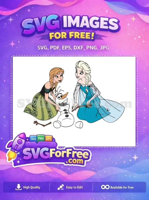 Free Anna Elsa Building Olaf Free Smiling Faces Frozen Free SVG