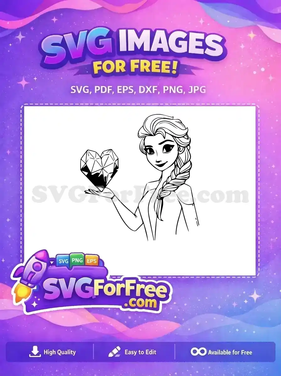 Free Elsa Diamond Heart Free Braided Hair Frozen Free SVG