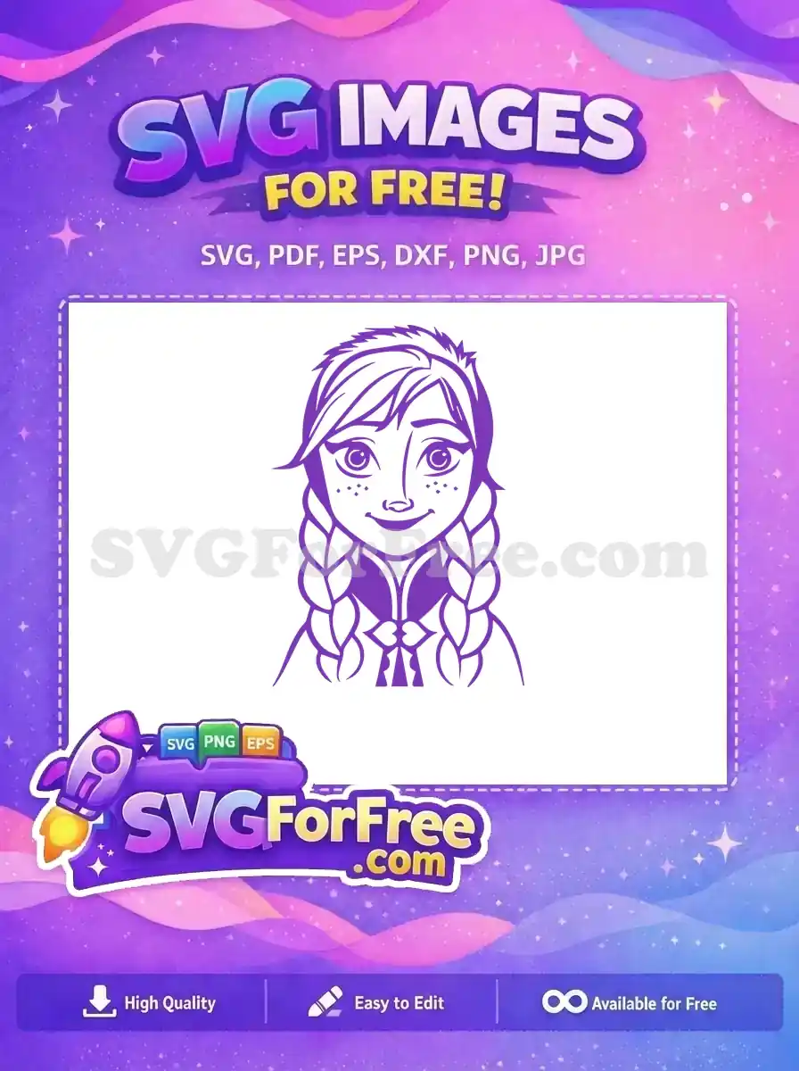 Free Smiling Anna Free Braided Hair Frozen Free SVG 1