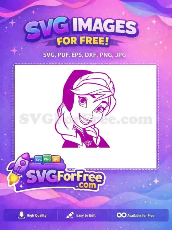 Free Smiling Anna Free Braided Hair Frozen Free SVG 3