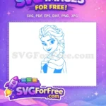 Free Smiling Elsa Portrait Free Blue Line Art Frozen Free SVG - Instant Download