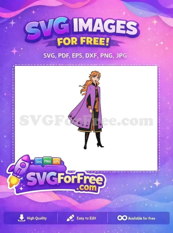 Free Anna with Purple Cape Free Confident Smile Frozen Free SVG
