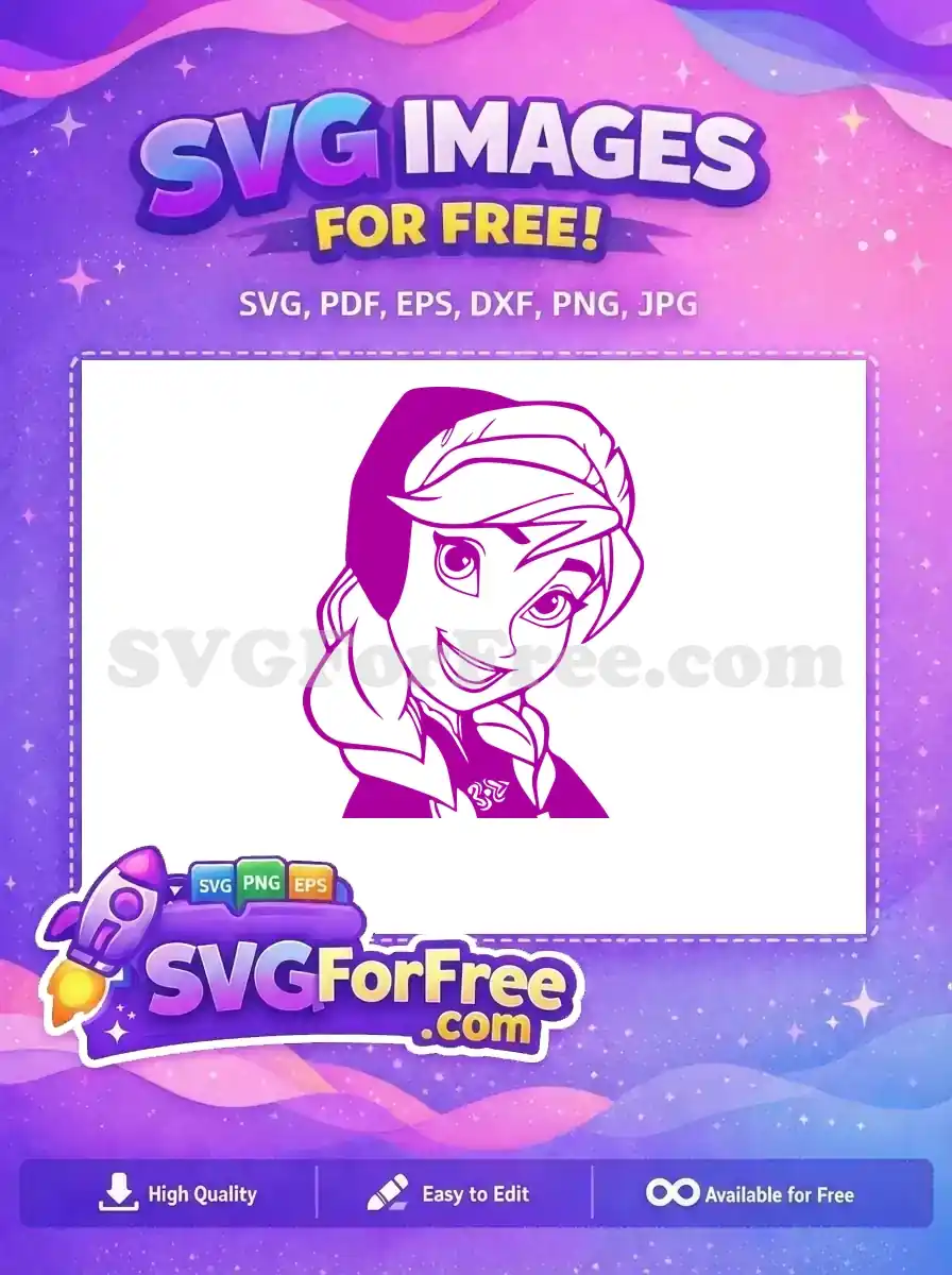 Free Smiling Anna Free Purple Outline Frozen Free SVG