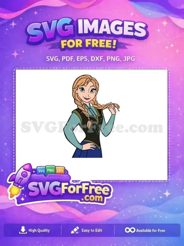 Free Smiling Anna Free Braided Hair Frozen Free SVG 11