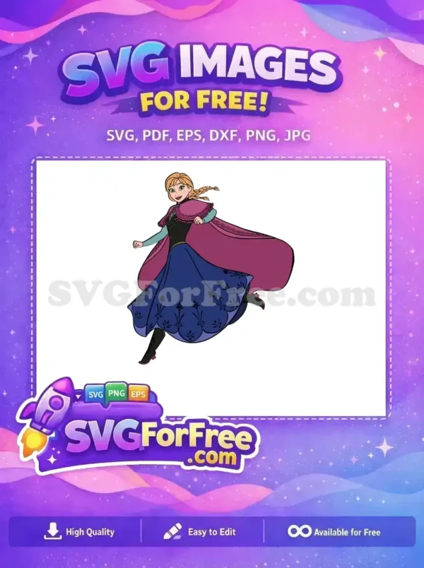 Free Smiling Anna Running Free Purple Cape Frozen Free SVG