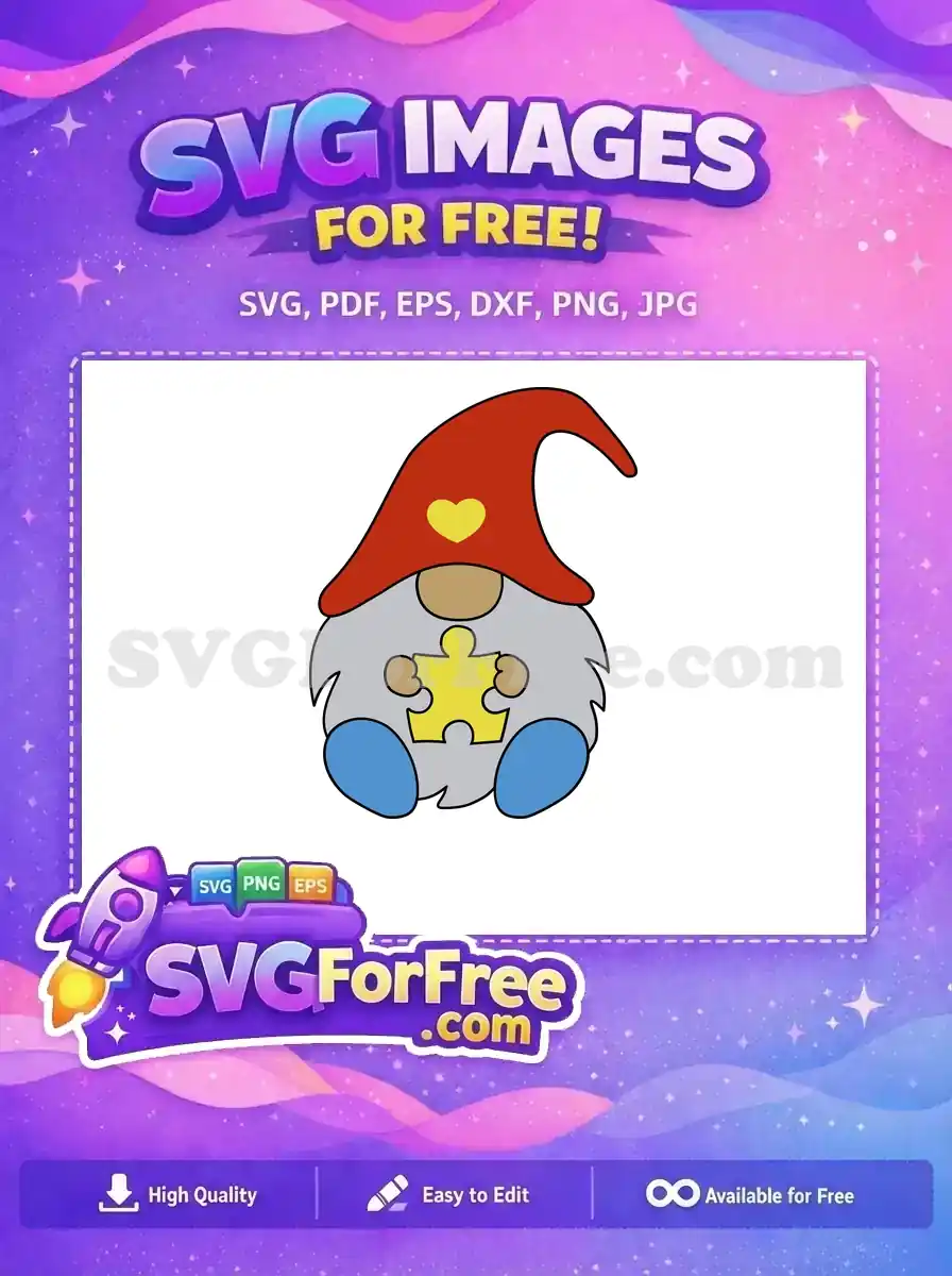 Free Red Hat Heart Free Puzzle Piece Gnomes Free SVG