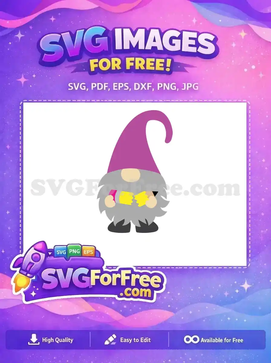 Free Purple Hat Gnome Free Holding Broken Pencil Gnomes Quotes Free SVG