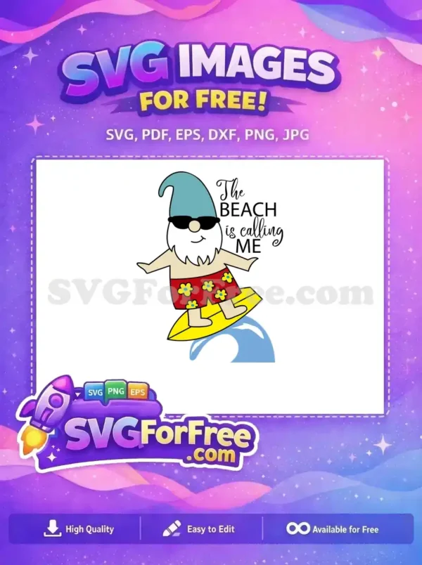 Free Surfing Gnome Red Shorts Free Sunglasses Summer Free SVG