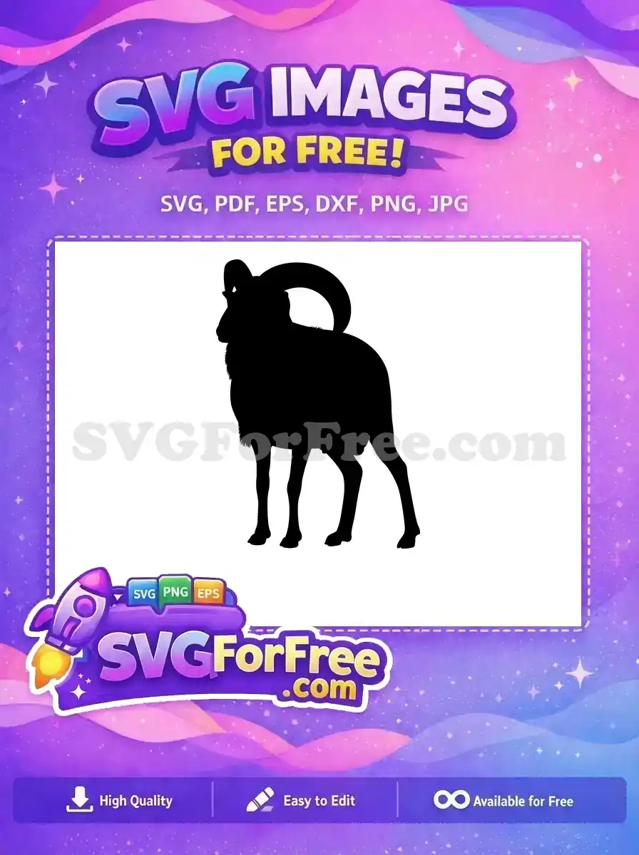 Free Curled Horns Free Mountain Goat Silhouette Art Free SVG 2