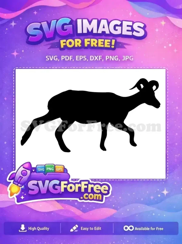 Free Walking Goat Free Curled Horns Silhouette Free SVG Free Walking Goat Free Curled Horns Silhouette Free SVG