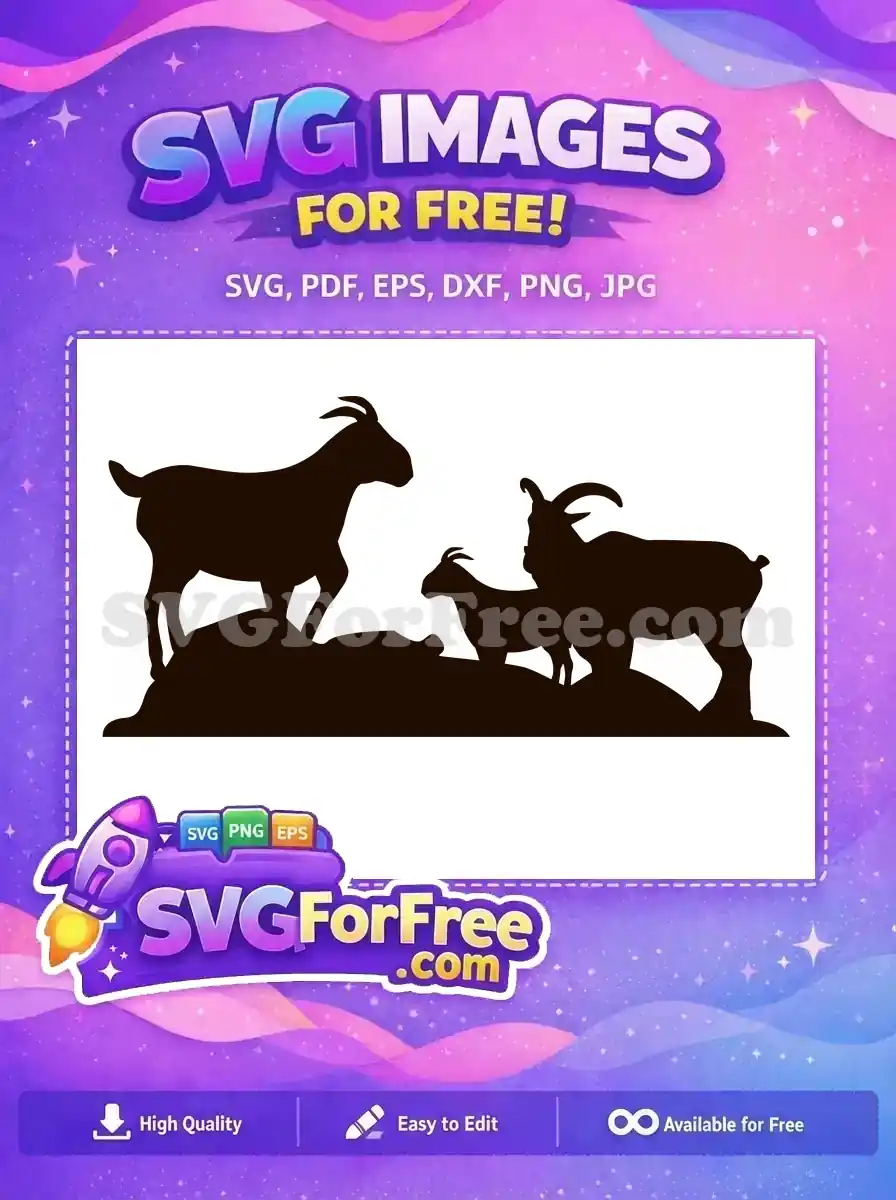 Free Three Goat Silhouette Free Mountain Scene Free SVG
