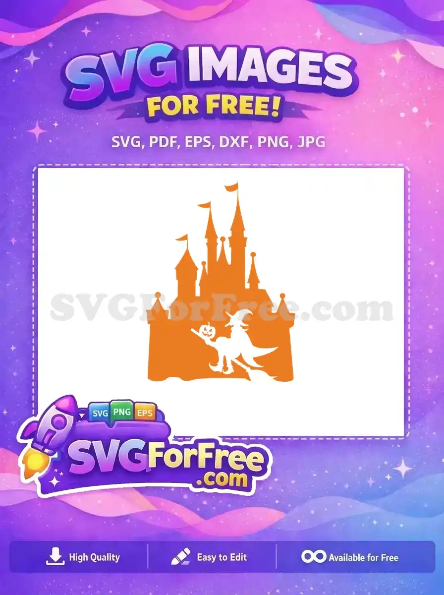 Free Orange Castle Free Witch Holding Pumpkin Halloween Free SVG