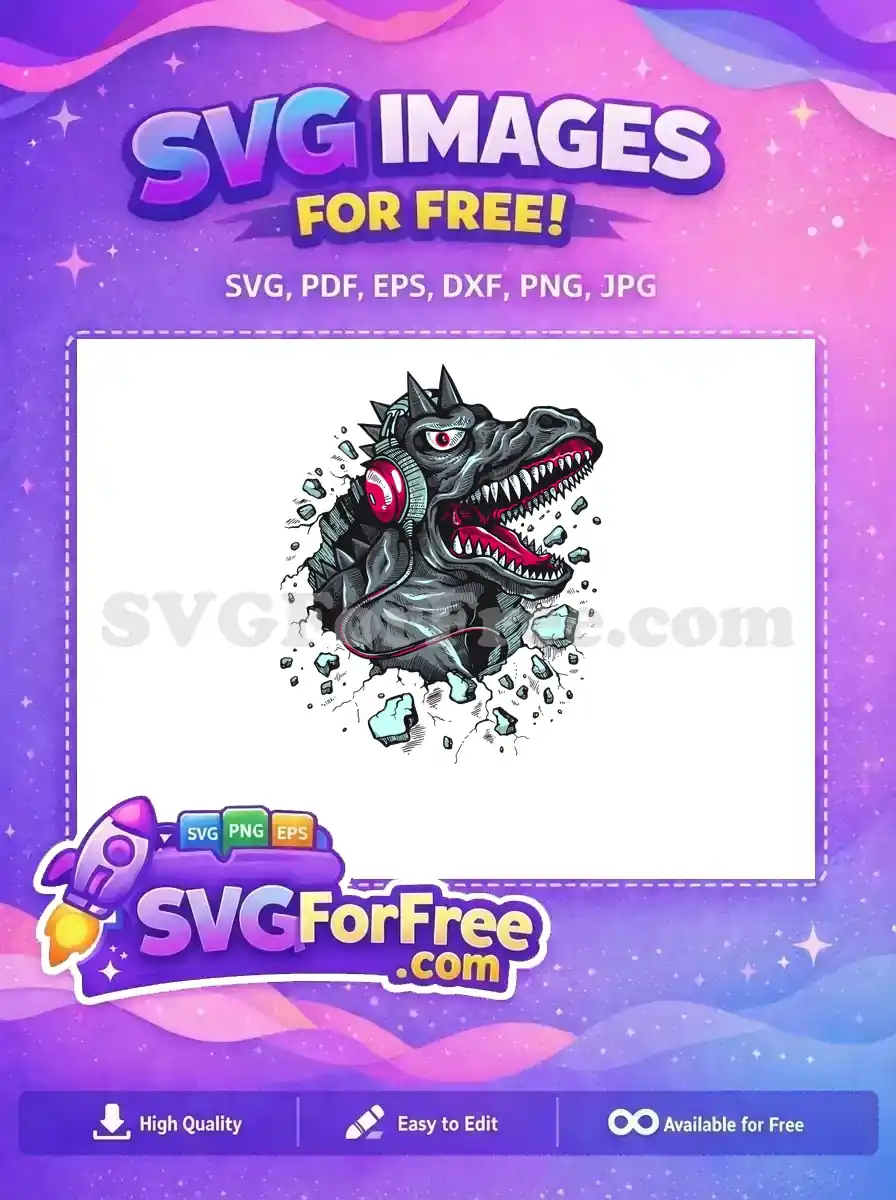 Free Gray Spiked Dinosaur Free Red Headphones Halloween Free SVG