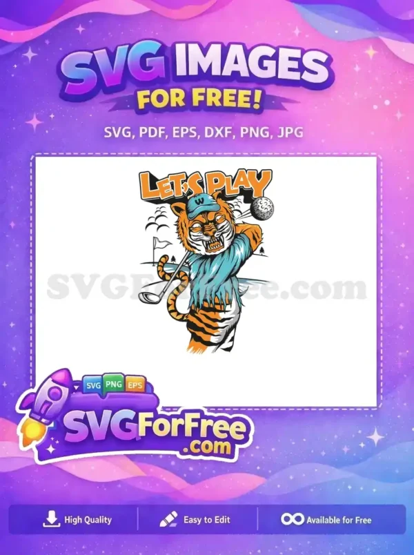 Free Orange Tiger Golfing Free Blue Cap Halloween Free SVG