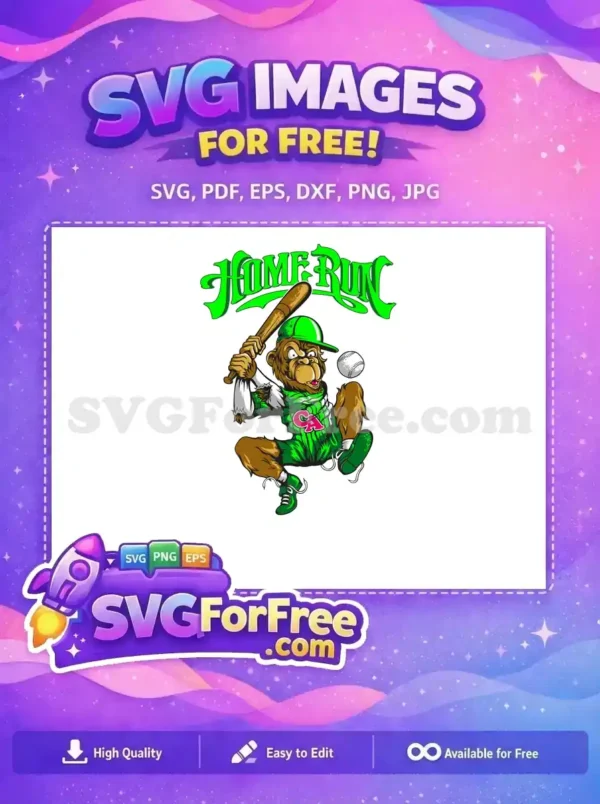 Free Baseball Monkey Batting Free Home Run Green Free SVG