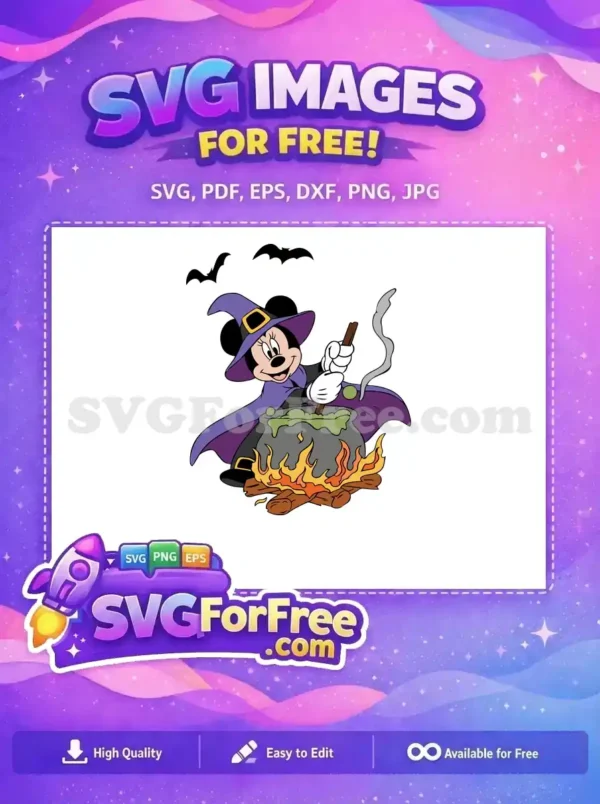 Free Minnie Witch Stirring Free Cauldron Halloween Free SVG
