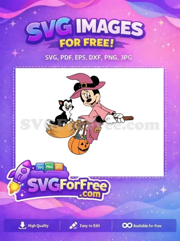 Free Minnie Witch Cat Free Pumpkin Candy Halloween Free SVG