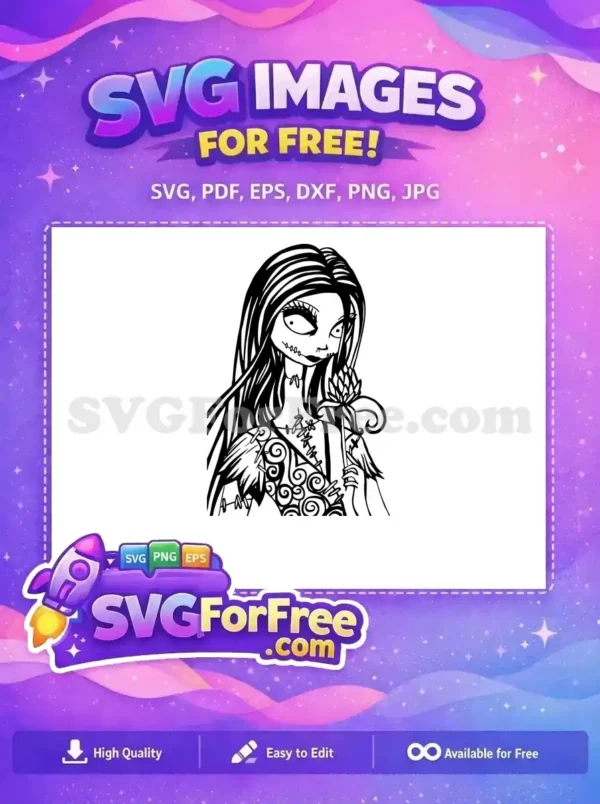 Free Stitched Mouth Free Ragged Dress Nightmare Before Christmas Free SVG