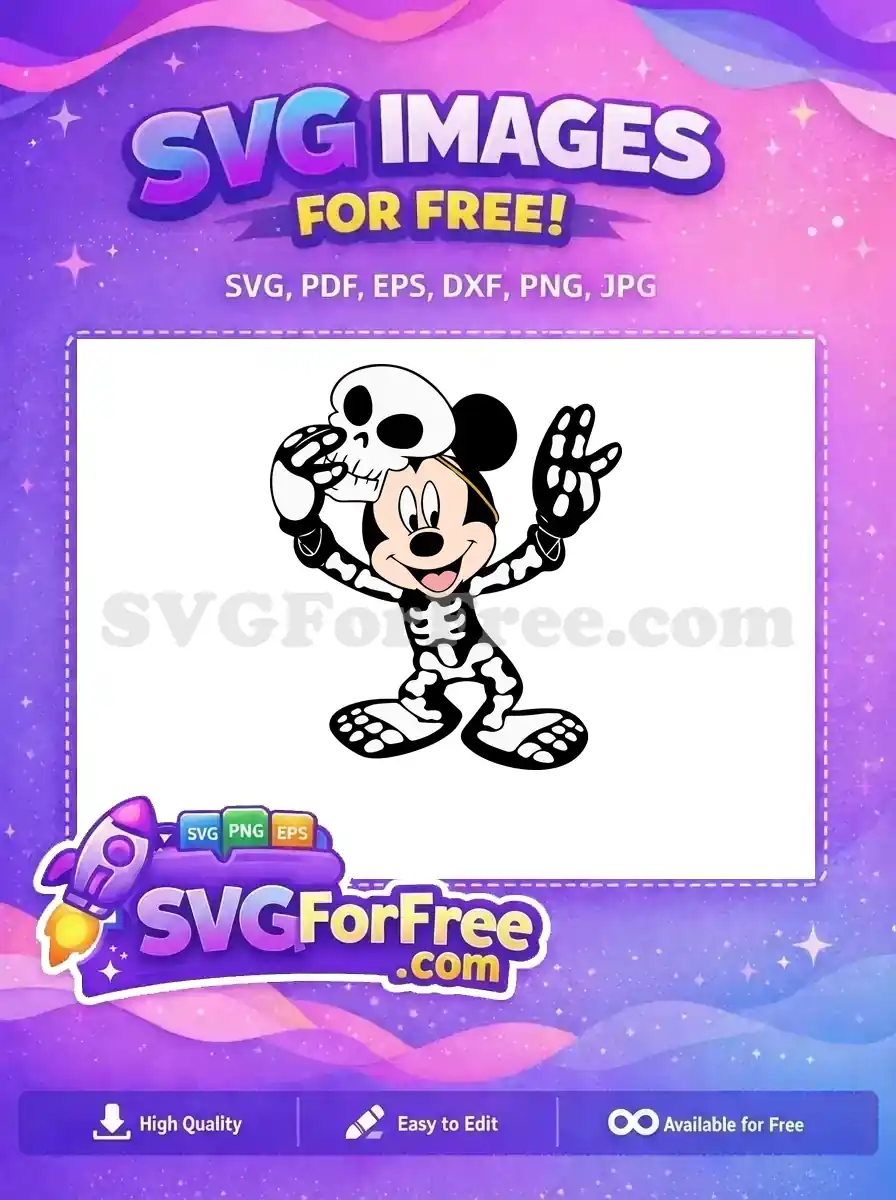 Free Smiling Skeleton Mickey Holding Skull Halloween Free Cartoon Free SVG