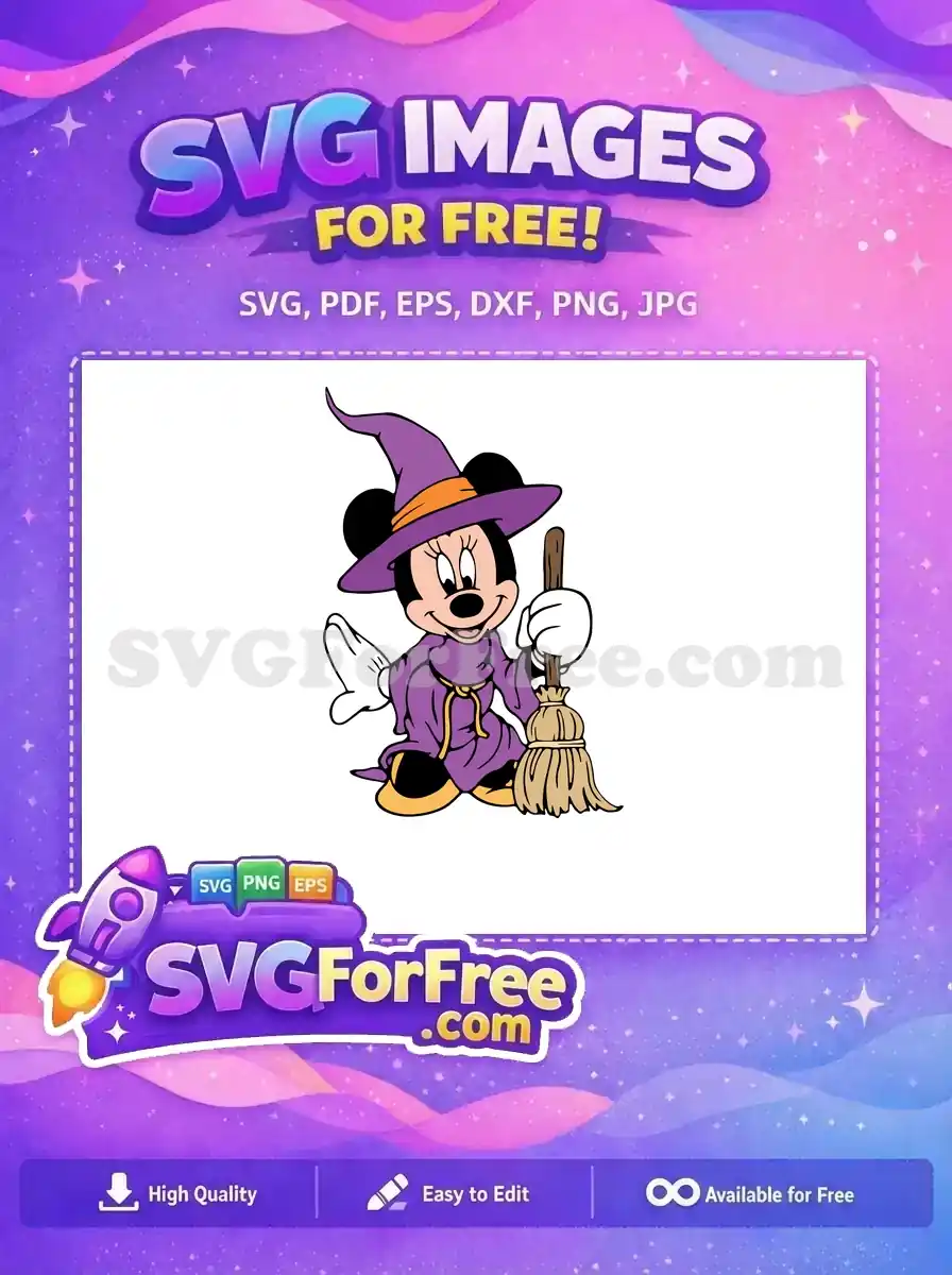 Free Minnie Witch Purple Costume Free Halloween Broom Free SVG