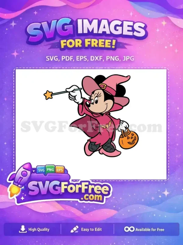 Free Pink Witch Hat Free Star Wand Minnie Halloween Free SVG 1
