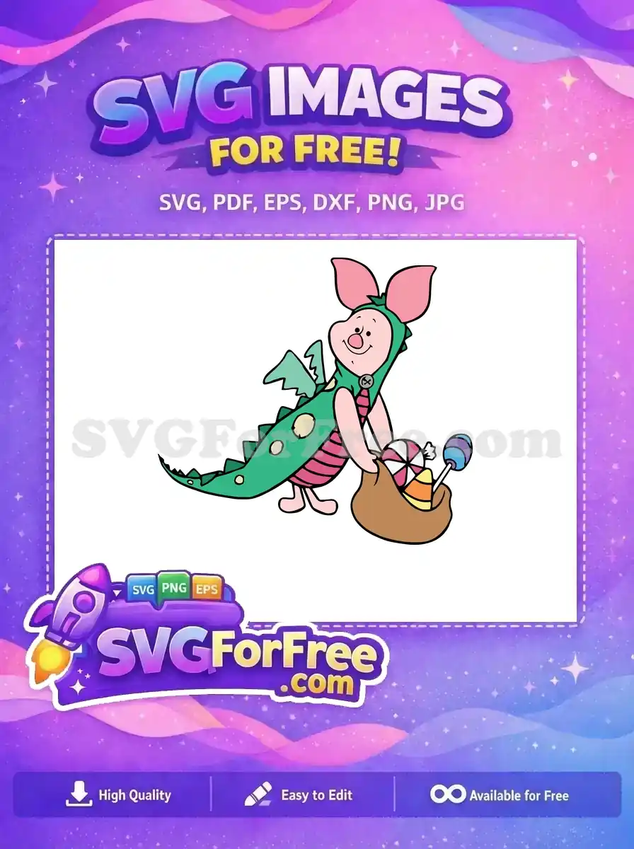 Free Pink Piggy Dragon Costume Free Candy Bag Halloween Free SVG