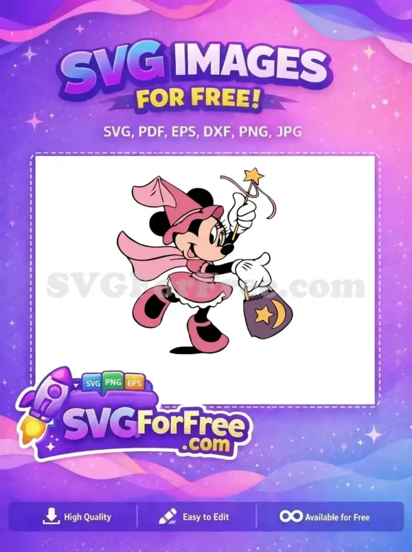 Free Pink Witch Hat Free Star Wand Minnie Halloween Free SVG 2