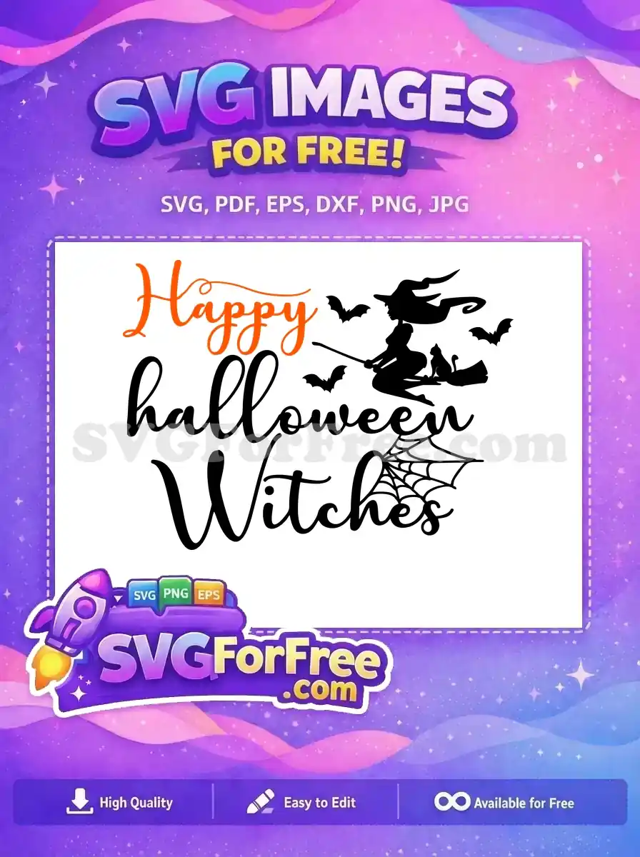 Free Flying Witch Free Bats and Cat Halloween Free SVG