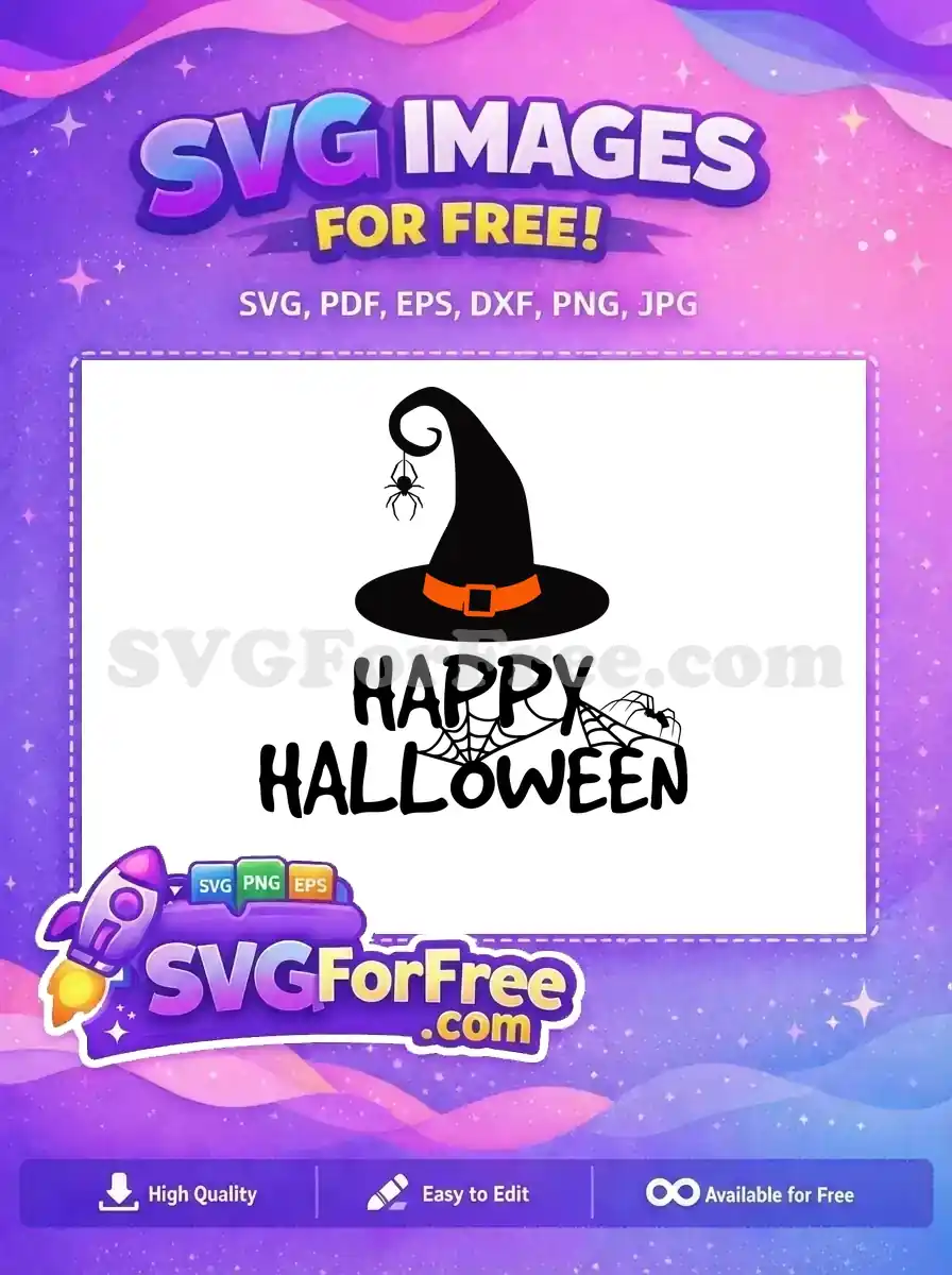 Free Black Witch Hat Free Spider Web Happy Halloween Free SVG