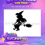 Free Black Silhouette Witch Free Broom Halloween Free SVG - Instant Download