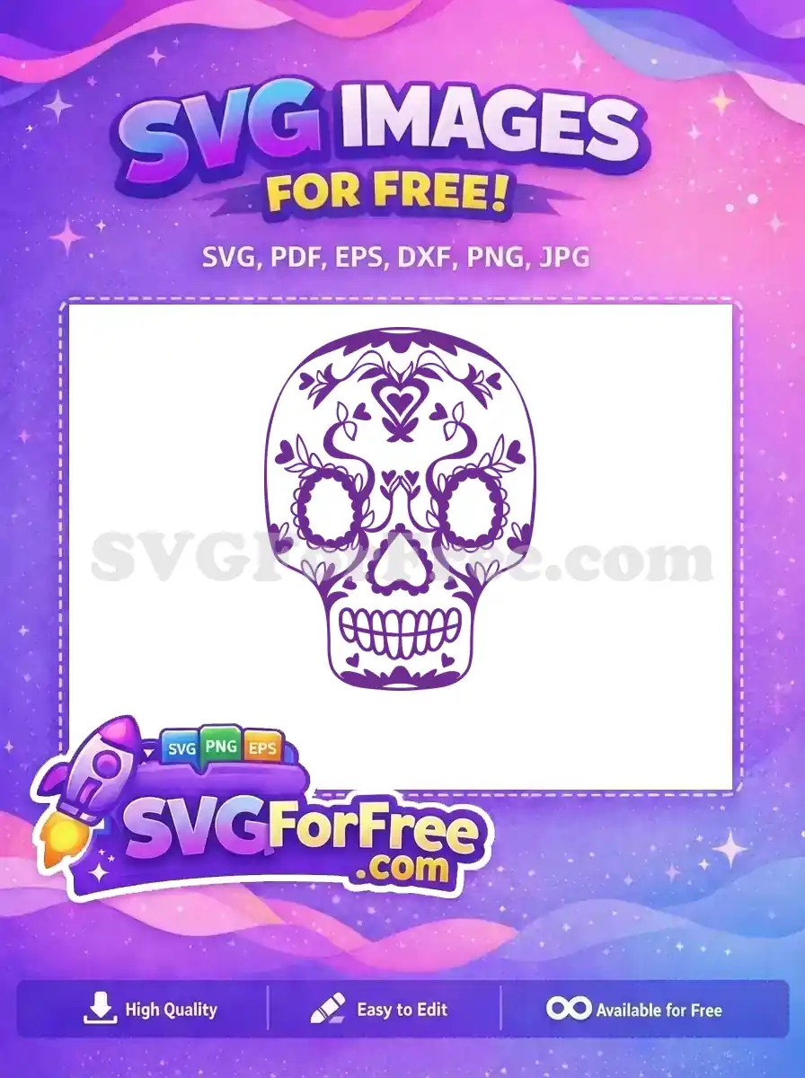 Free Heart Eyes Free Purple Floral Sugar Skull Halloween Free SVG