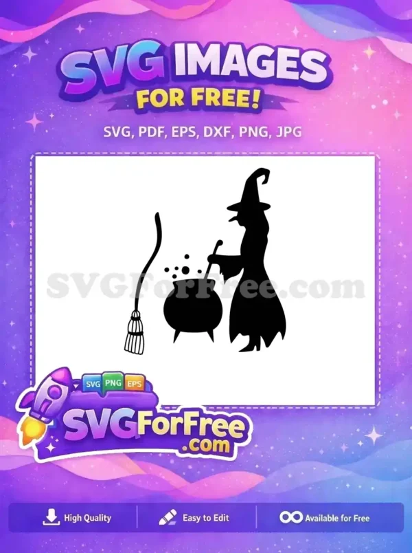 Free Silhouette Witch Free Cauldron Bubbles Halloween Free SVG