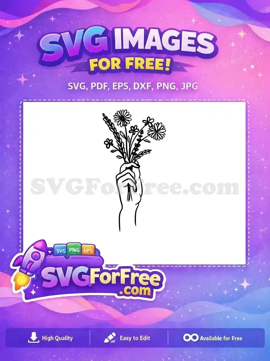 Free Elegant Flowers Free Hand Holding Bouquet Line Free SVG