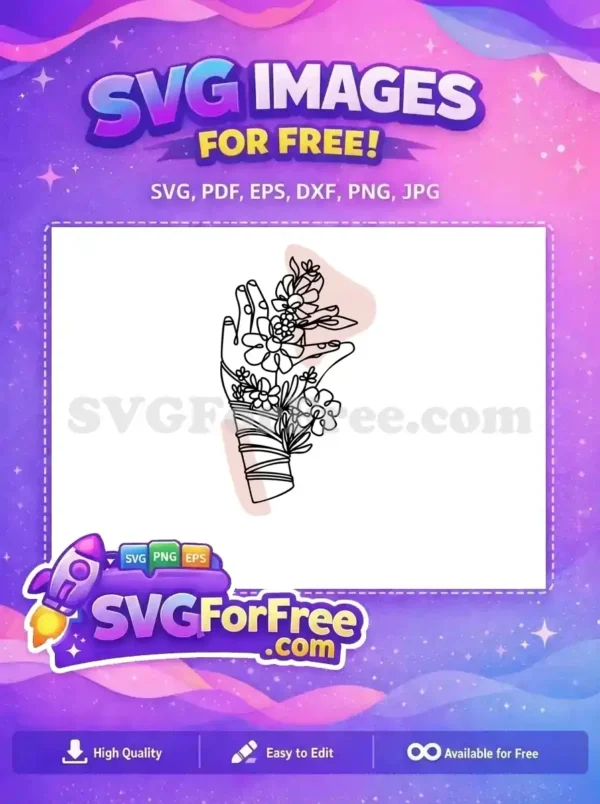 Free Hand Holding Flowers Free Line Art Design Free SVG Free Hand Holding Flowers Free Line Art Design Free SVG