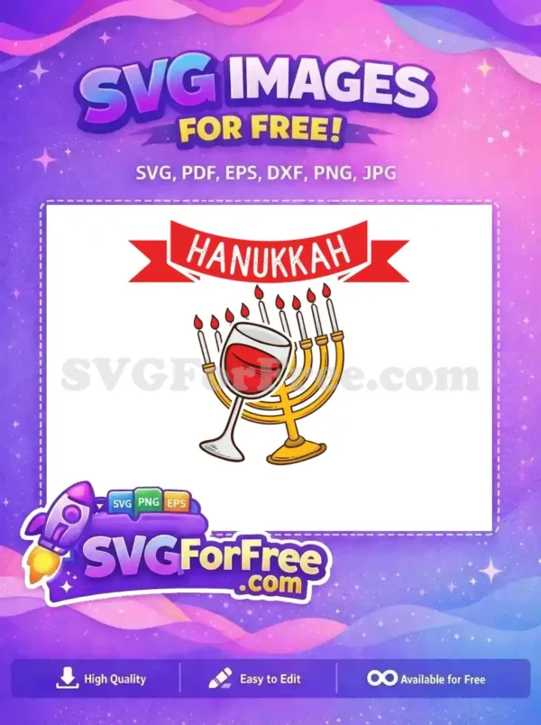 Free Golden Menorah with Candles Free Red Wine Glass Hanukkah Holiday Free SVG