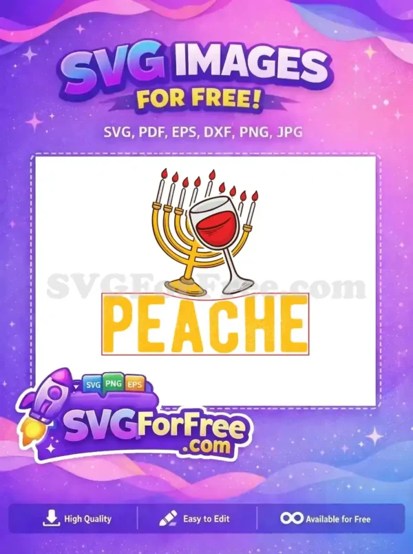 Free Golden Menorah Lit Candles Free Red Wine Glass Hanukkah Free SVG 1