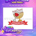 Free Golden Menorah Lit Candles Free Red Wine Glass Hanukkah Free SVG 2 - Instant Download