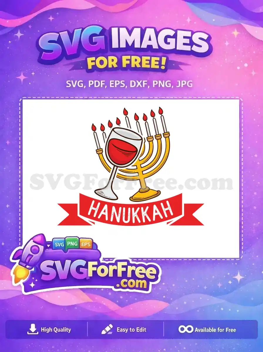 Free Golden Menorah Lit Candles Free Red Wine Glass Hanukkah Free SVG 2
