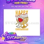Free Happy Chrismukkah Wine Free Golden Menorah Hanukkah Free SVG - Instant Download